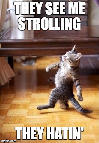 Cool Cat Stroll | THEY SEE ME STROLLING; THEY HATIN' | image tagged in memes,cool cat stroll | made w/ Imgflip meme maker