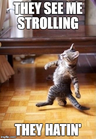 Cool Cat Stroll Meme | THEY SEE ME STROLLING; THEY HATIN' | image tagged in memes,cool cat stroll | made w/ Imgflip meme maker