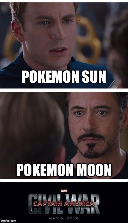 Marvel Civil War 1 | POKEMON SUN; POKEMON MOON | image tagged in memes,marvel civil war 1 | made w/ Imgflip meme maker