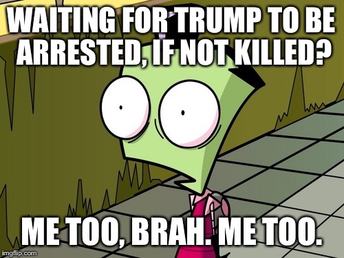 Zambeh Zim | WAITING FOR TRUMP TO BE ARRESTED, IF NOT KILLED? ME TOO, BRAH. ME TOO. | image tagged in zambeh zim | made w/ Imgflip meme maker