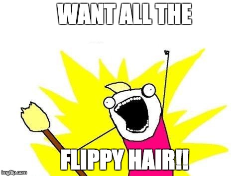 X All The Y | WANT ALL THE; FLIPPY HAIR!! | image tagged in memes,x all the y | made w/ Imgflip meme maker