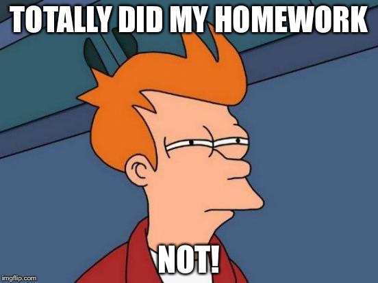 Futurama Fry Meme | TOTALLY DID MY HOMEWORK; NOT! | image tagged in memes,futurama fry | made w/ Imgflip meme maker