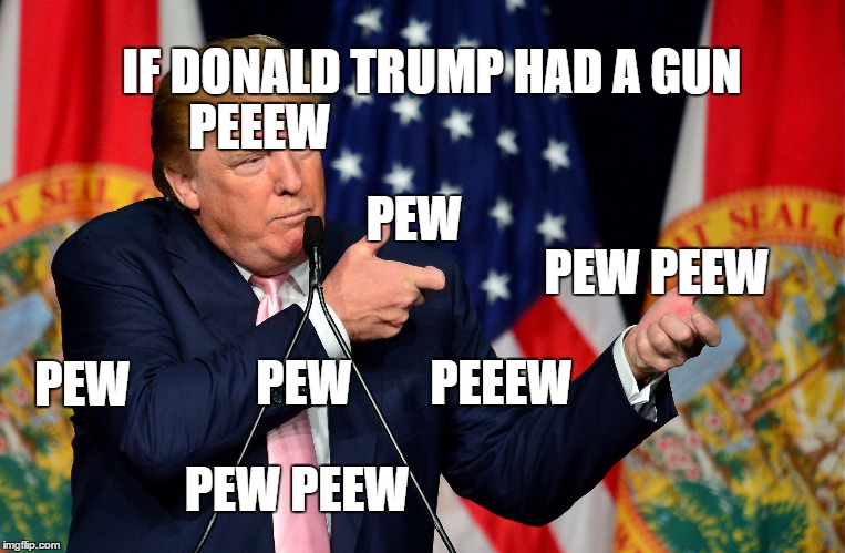 if trump had a gun | IF DONALD TRUMP HAD A GUN; PEEEW; PEW; PEW PEEW; PEW        PEEEW; PEW; PEW PEEW | image tagged in trump,donald trump,donald,gun,meme,fun | made w/ Imgflip meme maker