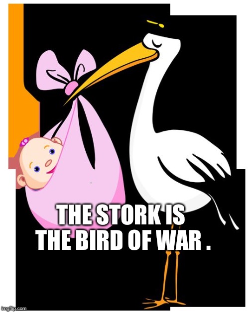 THE STORK IS THE BIRD OF WAR . | image tagged in stork babies bird of war | made w/ Imgflip meme maker