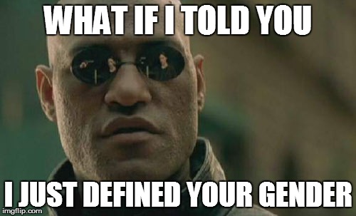 Matrix Morpheus | WHAT IF I TOLD YOU; I JUST DEFINED YOUR GENDER | image tagged in memes,matrix morpheus | made w/ Imgflip meme maker
