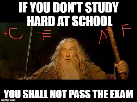 You shall not pass | IF YOU DON'T STUDY HARD AT SCHOOL; YOU SHALL NOT PASS THE EXAM | image tagged in you shall not pass | made w/ Imgflip meme maker