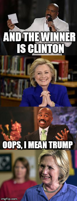 How to use a Steve Harvey template | AND THE WINNER IS CLINTON; OOPS, I MEAN TRUMP | image tagged in president 2016 | made w/ Imgflip meme maker