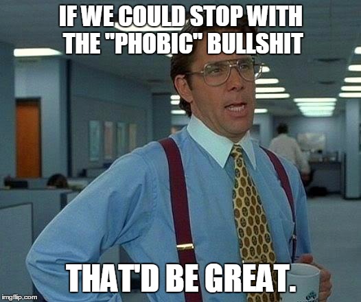 That Would Be Great | IF WE COULD STOP WITH THE "PHOBIC" BULLSHIT; THAT'D BE GREAT. | image tagged in memes,that would be great | made w/ Imgflip meme maker