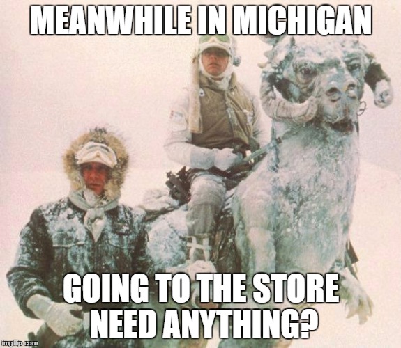 star wars | MEANWHILE IN MICHIGAN; GOING TO THE STORE NEED ANYTHING? | image tagged in star wars | made w/ Imgflip meme maker
