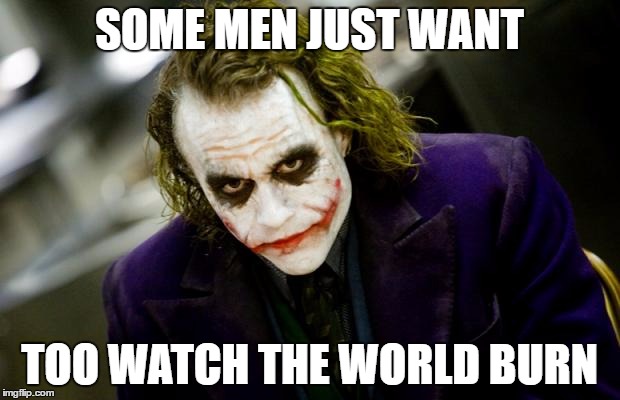 why so serious joker | SOME MEN JUST WANT; TOO WATCH THE WORLD BURN | image tagged in why so serious joker | made w/ Imgflip meme maker