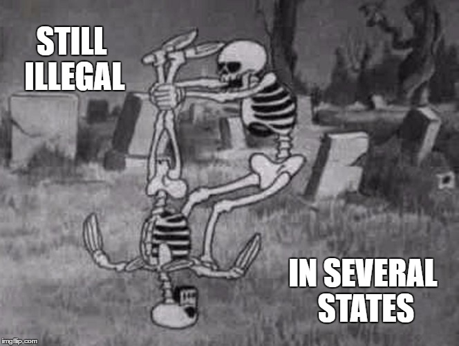 Still Illegal | STILL ILLEGAL; IN SEVERAL STATES | image tagged in memes,funny,wmp,skeletons | made w/ Imgflip meme maker