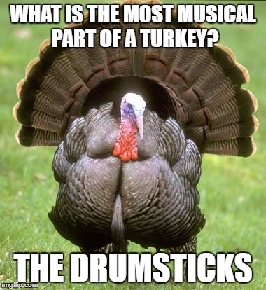 Turkey Meme | WHAT IS THE MOST MUSICAL PART OF A TURKEY? THE DRUMSTICKS | image tagged in memes,turkey | made w/ Imgflip meme maker