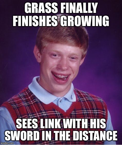Bad luck Brian  | GRASS FINALLY FINISHES GROWING; SEES LINK WITH HIS SWORD IN THE DISTANCE | image tagged in memes,bad luck brian,link,legend of zelda | made w/ Imgflip meme maker