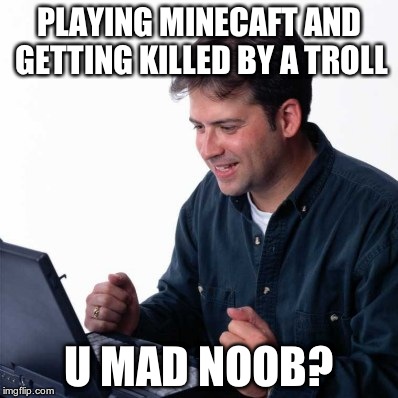 Net Noob Meme | PLAYING MINECAFT AND GETTING KILLED BY A TROLL; U MAD NOOB? | image tagged in memes,net noob | made w/ Imgflip meme maker