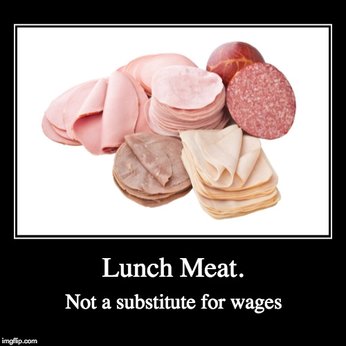 Lunch Meat. | Not a substitute for wages | image tagged in funny,demotivationals | made w/ Imgflip demotivational maker