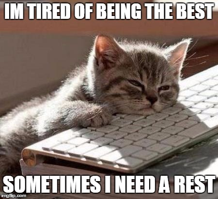 Cat need rest | IM TIRED OF BEING THE BEST; SOMETIMES I NEED A REST | image tagged in tired cat | made w/ Imgflip meme maker