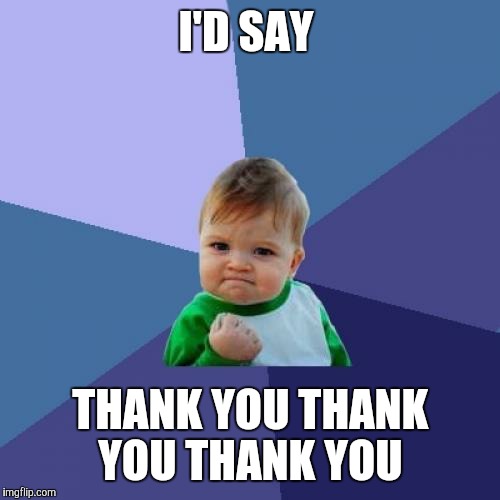 Success Kid Meme | I'D SAY THANK YOU THANK YOU THANK YOU | image tagged in memes,success kid | made w/ Imgflip meme maker