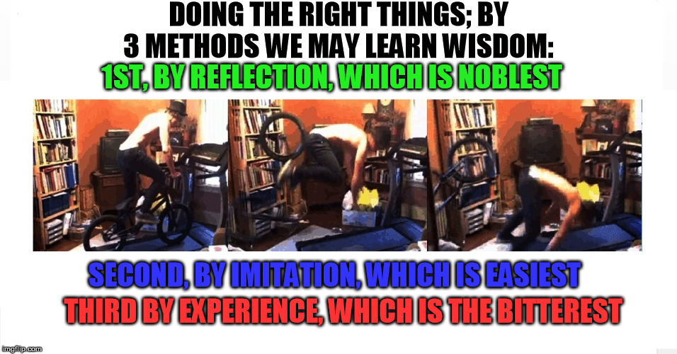 Doing The Right Thing | DOING THE RIGHT THINGS; BY 3 METHODS WE MAY LEARN WISDOM:; 1ST, BY REFLECTION, WHICH IS NOBLEST; SECOND, BY IMITATION, WHICH IS EASIEST; THIRD BY EXPERIENCE, WHICH IS THE BITTEREST | image tagged in doing the right things,confucius | made w/ Imgflip meme maker