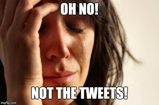 First World Problems Meme | OH NO! NOT THE TWEETS! | image tagged in memes,first world problems | made w/ Imgflip meme maker