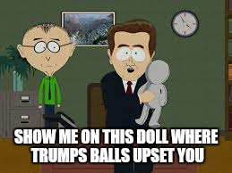 SHOW ME ON THIS DOLL WHERE TRUMPS BALLS UPSET YOU | made w/ Imgflip meme maker