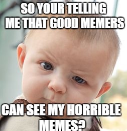 Skeptical Baby Meme | SO YOUR TELLING ME THAT GOOD MEMERS; CAN SEE MY HORRIBLE MEMES? | image tagged in memes,skeptical baby | made w/ Imgflip meme maker
