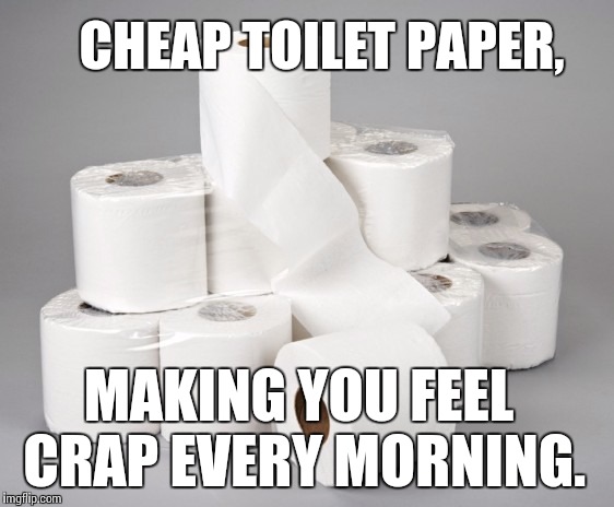 Just take a moment to think about it... | CHEAP TOILET PAPER, MAKING YOU FEEL CRAP EVERY MORNING. | image tagged in toilet paper,funny memes | made w/ Imgflip meme maker