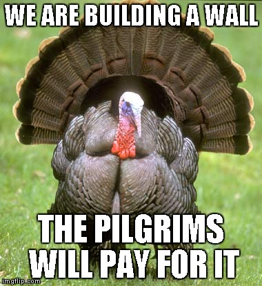 Turkey Meme | WE ARE BUILDING A WALL; THE PILGRIMS WILL PAY FOR IT | image tagged in memes,turkey | made w/ Imgflip meme maker