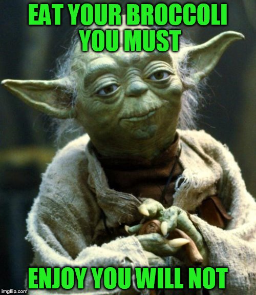 Star Wars Yoda Meme | EAT YOUR BROCCOLI YOU MUST ENJOY YOU WILL NOT | image tagged in memes,star wars yoda | made w/ Imgflip meme maker