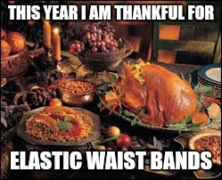Thanksgivinggames | THIS YEAR I AM THANKFUL FOR; ELASTIC WAIST BANDS | image tagged in thanksgivinggames | made w/ Imgflip meme maker