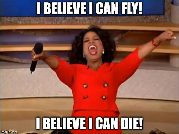 Oprah You Get A Meme | I BELIEVE I CAN FLY! I BELIEVE I CAN DIE! | image tagged in memes,oprah you get a | made w/ Imgflip meme maker