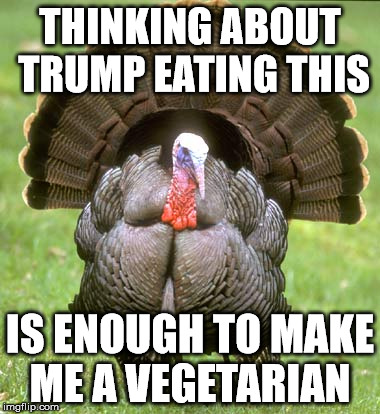Turkey Meme | THINKING ABOUT TRUMP EATING THIS; IS ENOUGH TO MAKE ME A VEGETARIAN | image tagged in memes,turkey | made w/ Imgflip meme maker