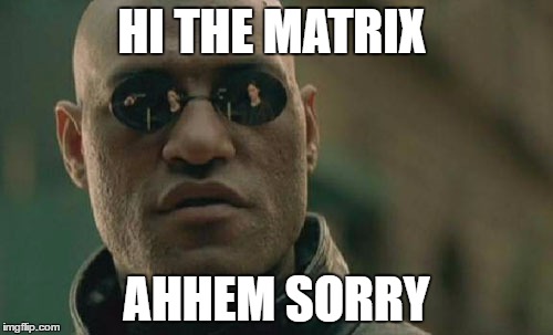 Matrix Morpheus | HI THE MATRIX; AHHEM SORRY | image tagged in memes,matrix morpheus | made w/ Imgflip meme maker