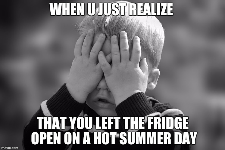The Running Fridge | WHEN U JUST REALIZE; THAT YOU LEFT THE FRIDGE OPEN ON A HOT SUMMER DAY | image tagged in forgetfulness,child | made w/ Imgflip meme maker