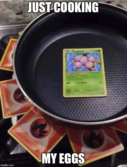 pokémon cooking | JUST COOKING; MY EGGS | image tagged in pokmon cooking | made w/ Imgflip meme maker