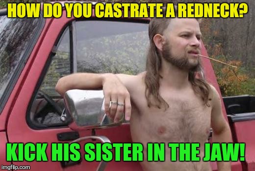 HOW DO YOU CASTRATE A REDNECK? KICK HIS SISTER IN THE JAW! | made w/ Imgflip meme maker