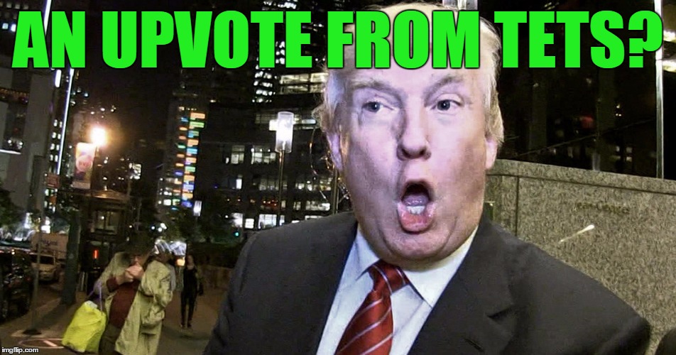 Trump Surprised | AN UPVOTE FROM TETS? | image tagged in trump surprised | made w/ Imgflip meme maker