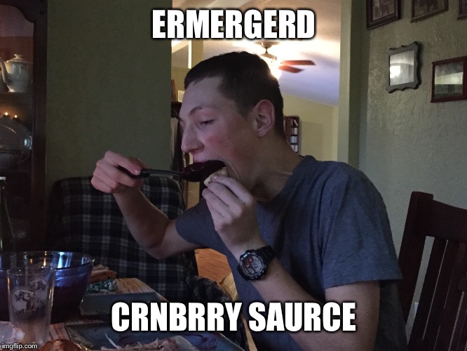 ERMERGERD; CRNBRRY SAURCE | image tagged in thanksgiving | made w/ Imgflip meme maker