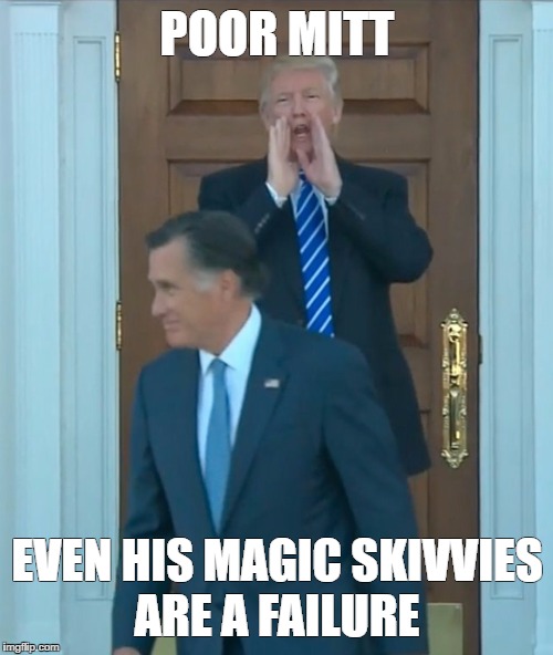 Romney | POOR MITT; EVEN HIS MAGIC SKIVVIES ARE A FAILURE | image tagged in romney | made w/ Imgflip meme maker