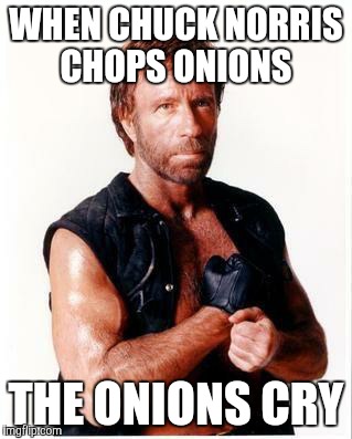 Chuck Norris Flex | WHEN CHUCK NORRIS CHOPS ONIONS; THE ONIONS CRY | image tagged in memes,chuck norris flex,chuck norris | made w/ Imgflip meme maker