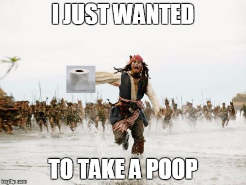 Jack Sparrow Being Chased | I JUST WANTED; TO TAKE A POOP | image tagged in memes,jack sparrow being chased | made w/ Imgflip meme maker