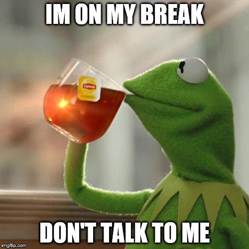But That's None Of My Business | IM ON MY BREAK; DON'T TALK TO ME | image tagged in memes,but thats none of my business,kermit the frog | made w/ Imgflip meme maker