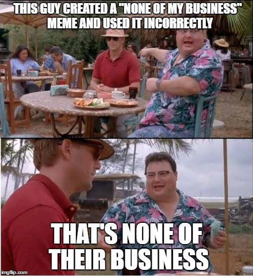 See Nobody Cares | THIS GUY CREATED A "NONE OF MY BUSINESS"  MEME AND USED IT INCORRECTLY; THAT'S NONE OF THEIR BUSINESS | image tagged in memes,see nobody cares | made w/ Imgflip meme maker