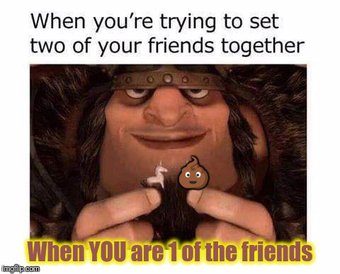 When 1 Of Your Friends Is Trying To Set You Up - Tangled | 💩; When YOU are 1 of the friends | image tagged in tangled matchmaker,disney world,blind date,my friends and i be like,unicorn man,pooper | made w/ Imgflip meme maker