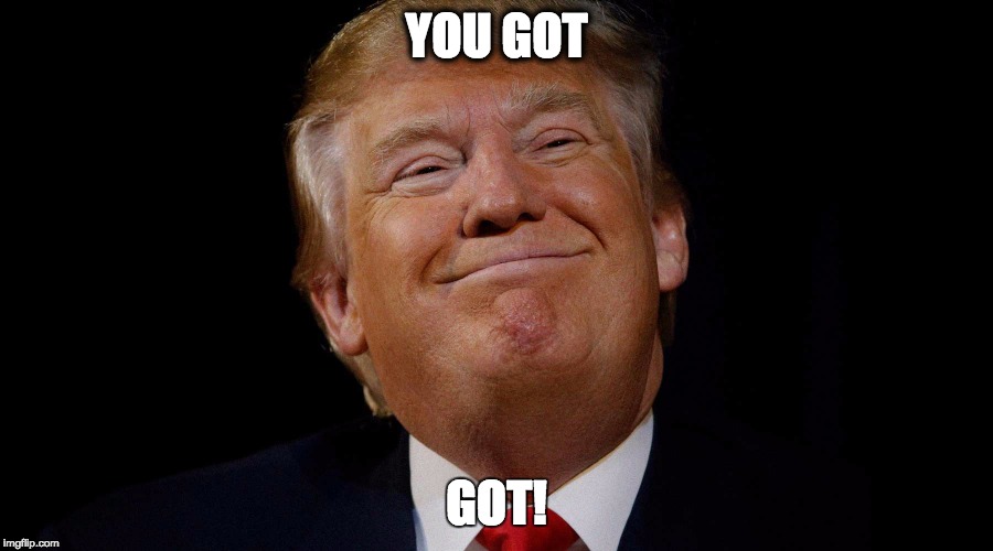 YOU GOT; GOT! | image tagged in smug trump | made w/ Imgflip meme maker