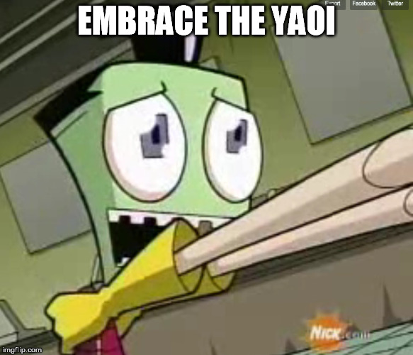 Zim picked up by "angel" | EMBRACE THE YAOI | image tagged in zim picked up by angel | made w/ Imgflip meme maker
