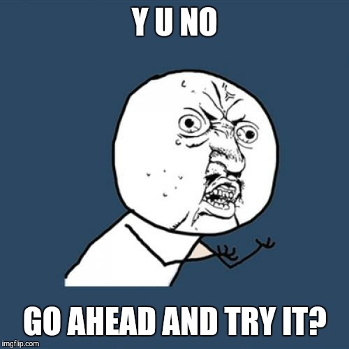 Y U NO GO AHEAD AND TRY IT? | image tagged in memes,y u no | made w/ Imgflip meme maker