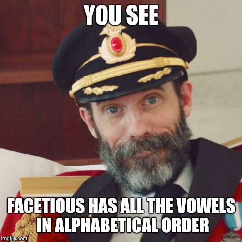 YOU SEE FACETIOUS HAS ALL THE VOWELS IN ALPHABETICAL ORDER | made w/ Imgflip meme maker
