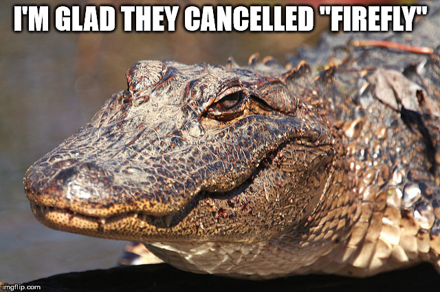 Instagator Alligator  | I'M GLAD THEY CANCELLED "FIREFLY" | image tagged in instagator alligator | made w/ Imgflip meme maker