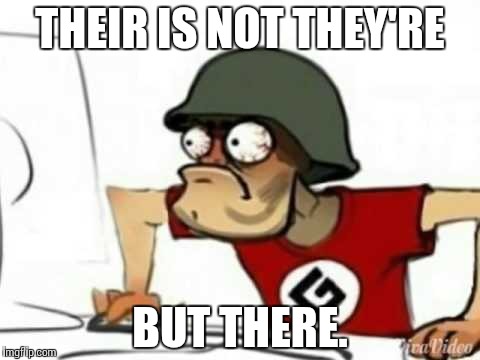 Grammer Nazi | THEIR IS NOT THEY'RE; BUT THERE. | image tagged in grammer nazi | made w/ Imgflip meme maker
