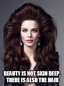Big hair | BEAUTY IS NOT SKIN DEEP, THERE IS ALSO THE HAIR | image tagged in hair meme,beauty,hot,sexy | made w/ Imgflip meme maker